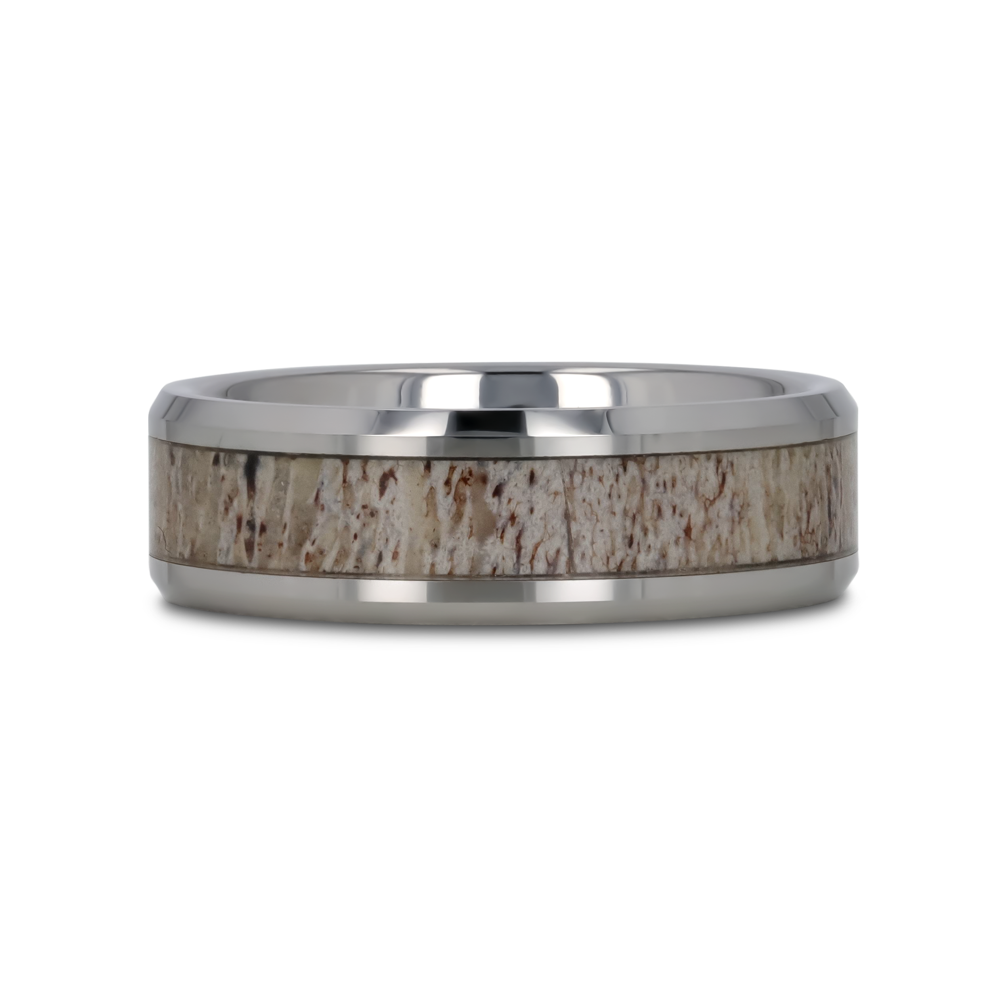BUCK Polished Beveled Tungsten Carbide Men's Wedding Band with Ombre Deer Antler Inlay - 6mm & 8mm