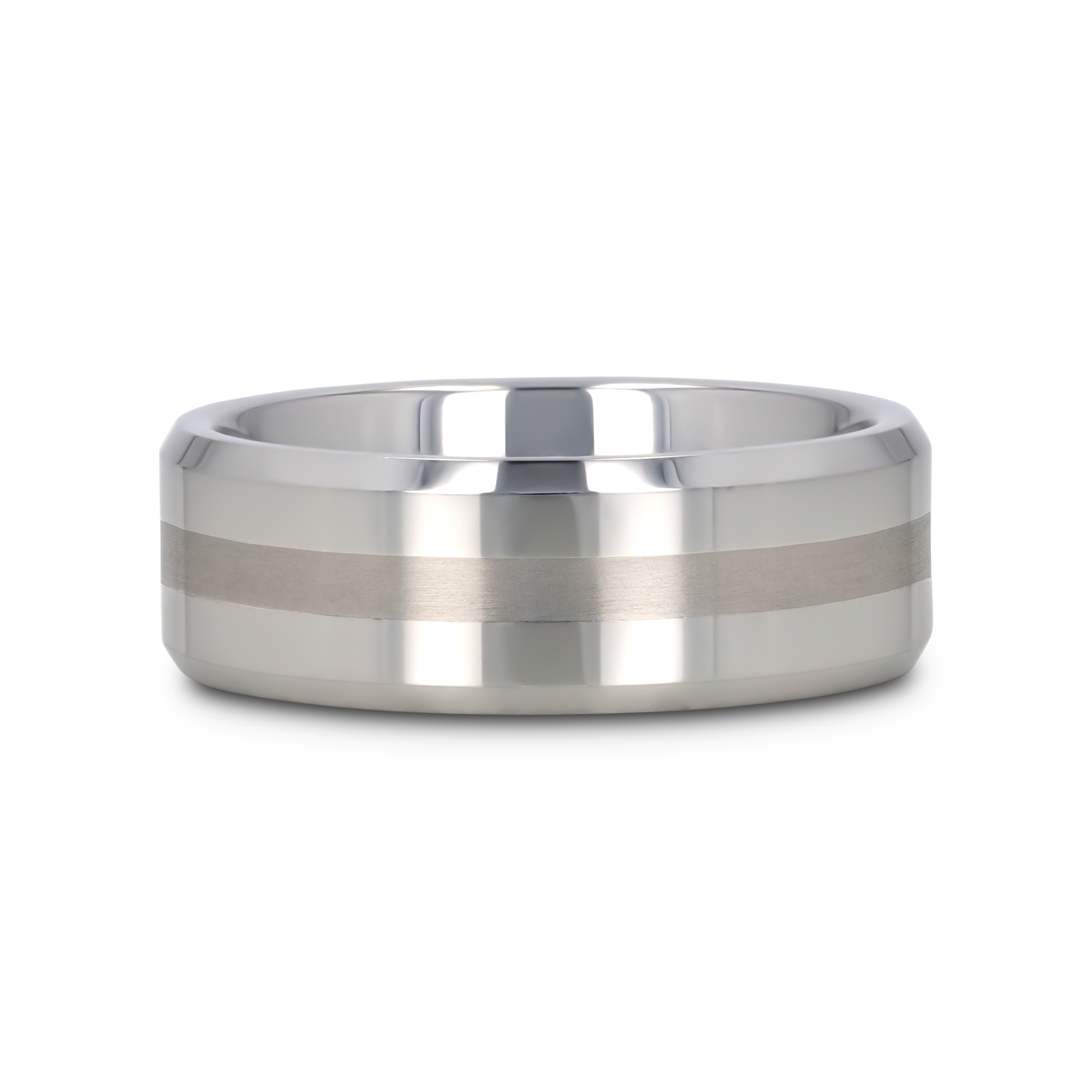 HALSTEN Platinum Inlaid Beveled Tungsten Carbide Wedding Ring - 6mm & 8mm