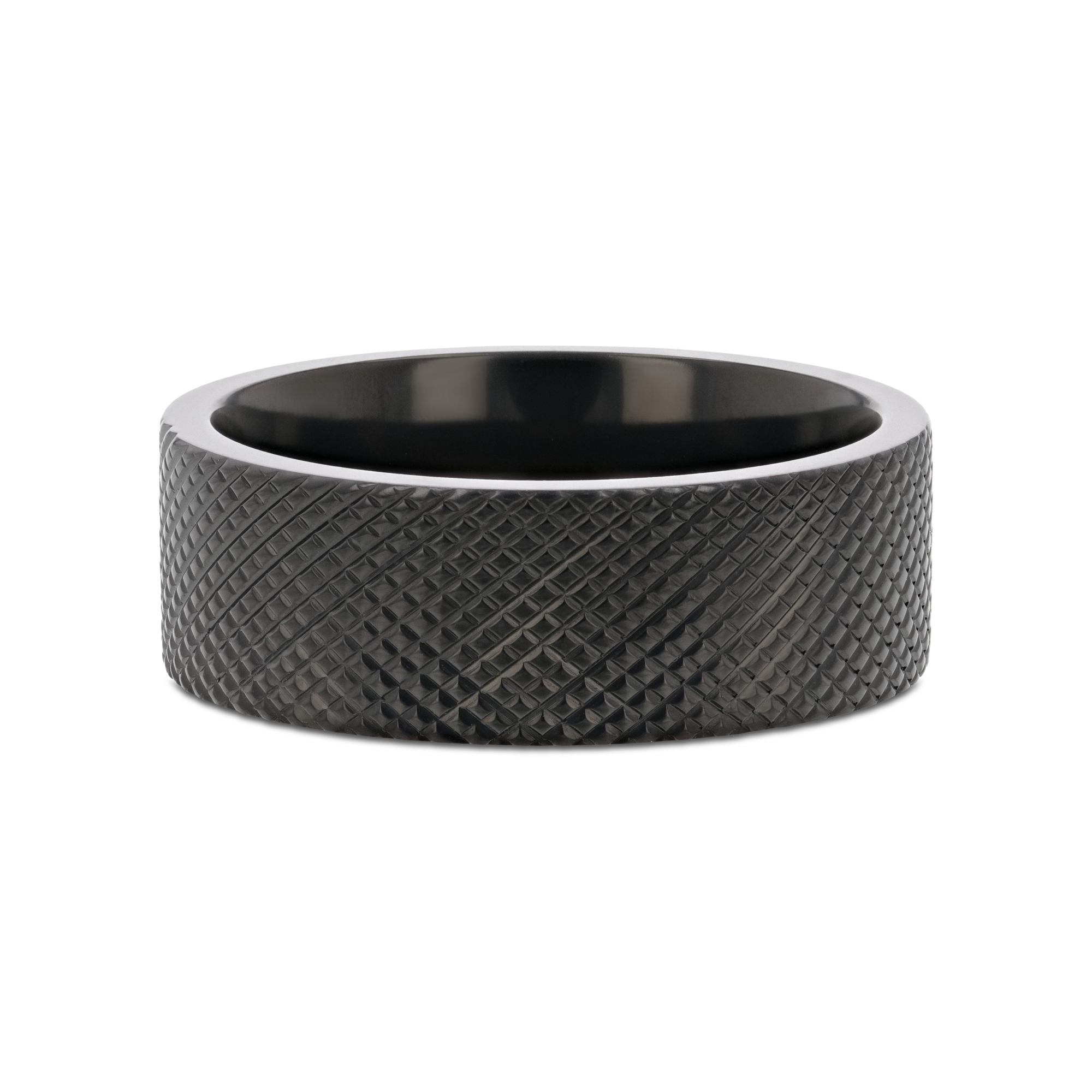 MIDNIGHT Flat Black Titanium Ring with Knurled Finish - 8mm
