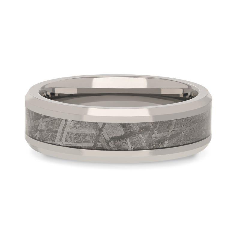 CELESTIAL Flat Tungsten Carbide Ring with Beveled Edges and Meteorite Inlay Remix - 8mm