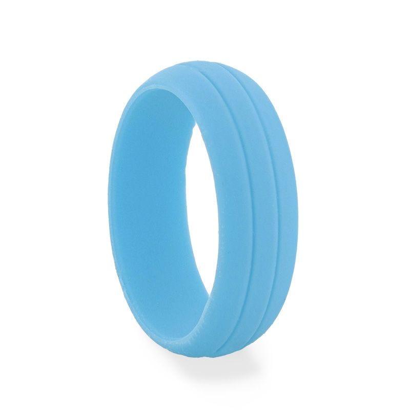 FIJI Dual Groove Silicone Ring for Men and Women Light blue Comfort Fit Hypoallergenic Remix - 8mm