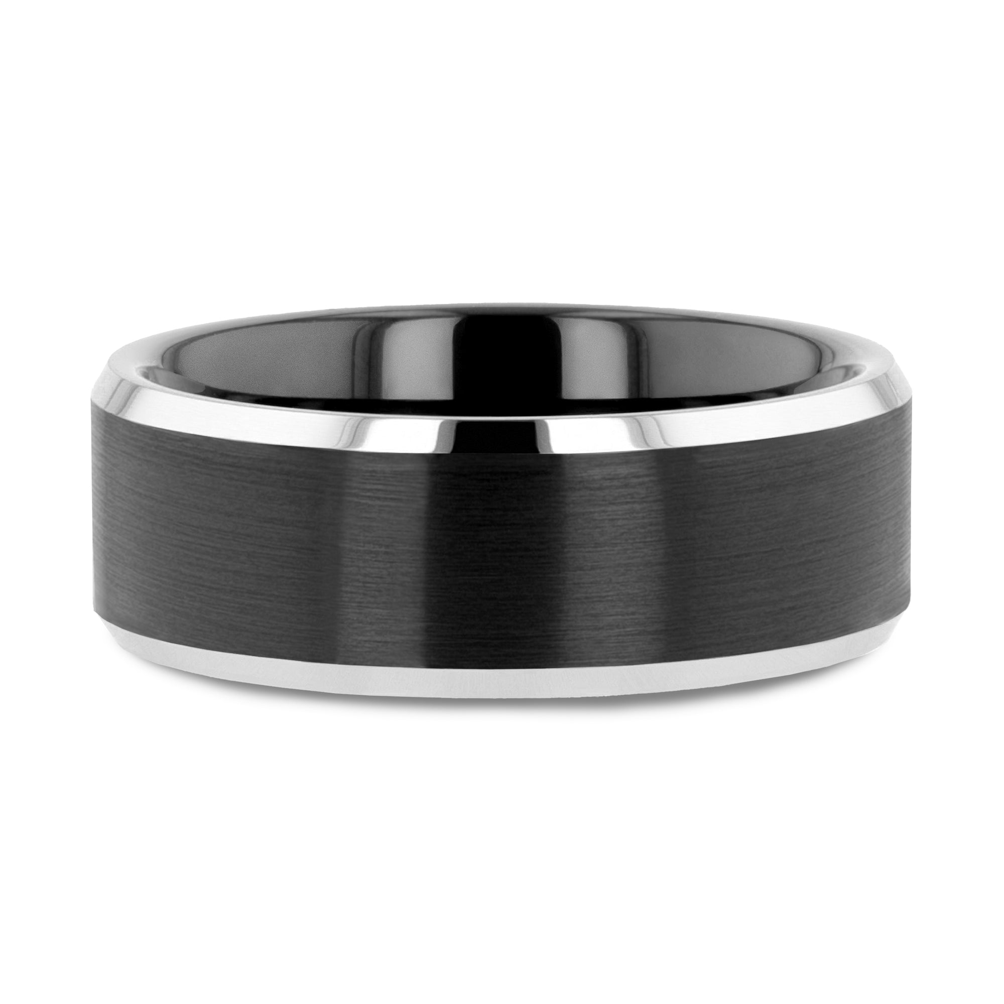 ARDEN Beveled Edged Tungsten Ring with Brushed Finish Black Ceramic Center - 6mm or 8mm