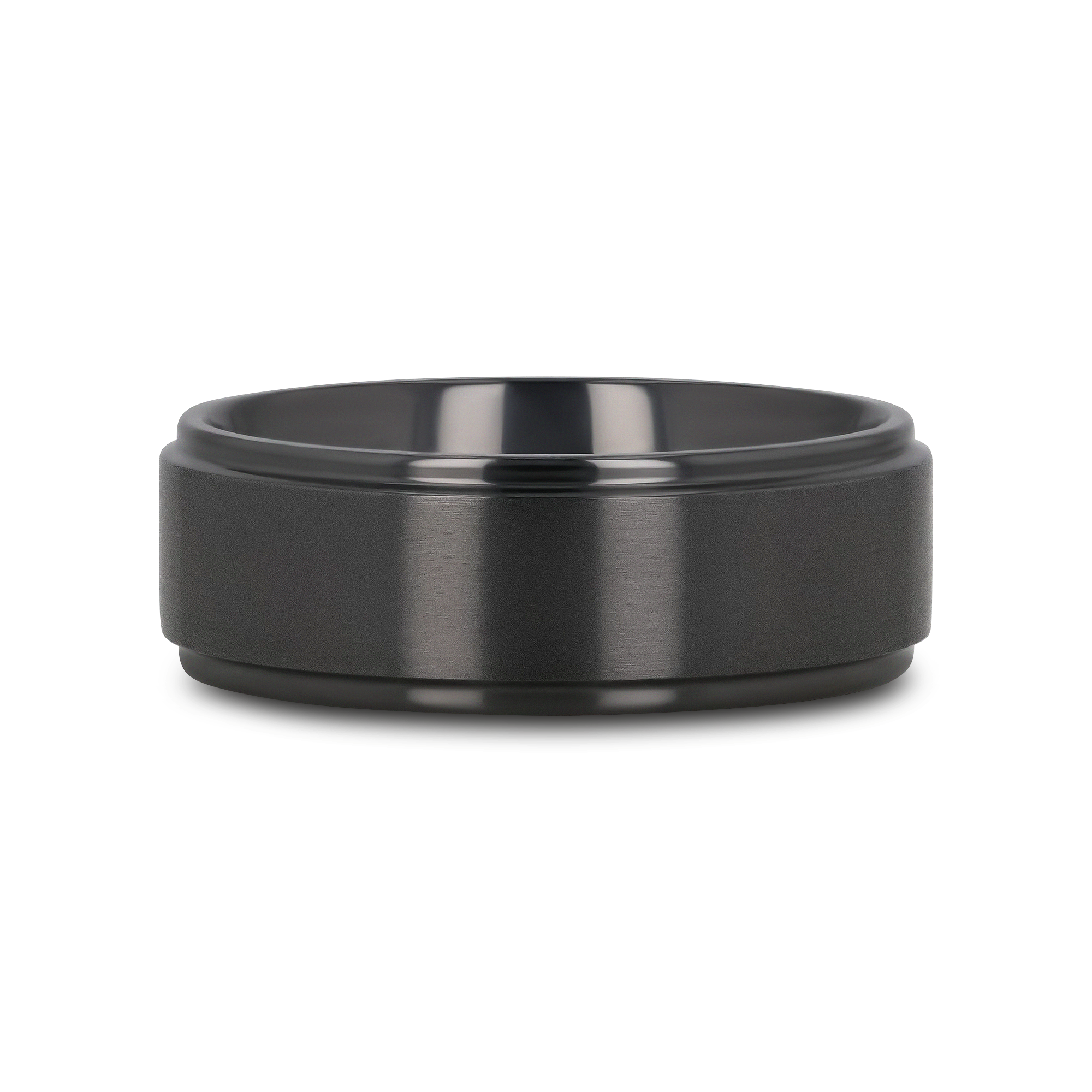BABYLON Flat Black Titanium Ring with Brushed Raised Center & Polished Edges - 8mm
