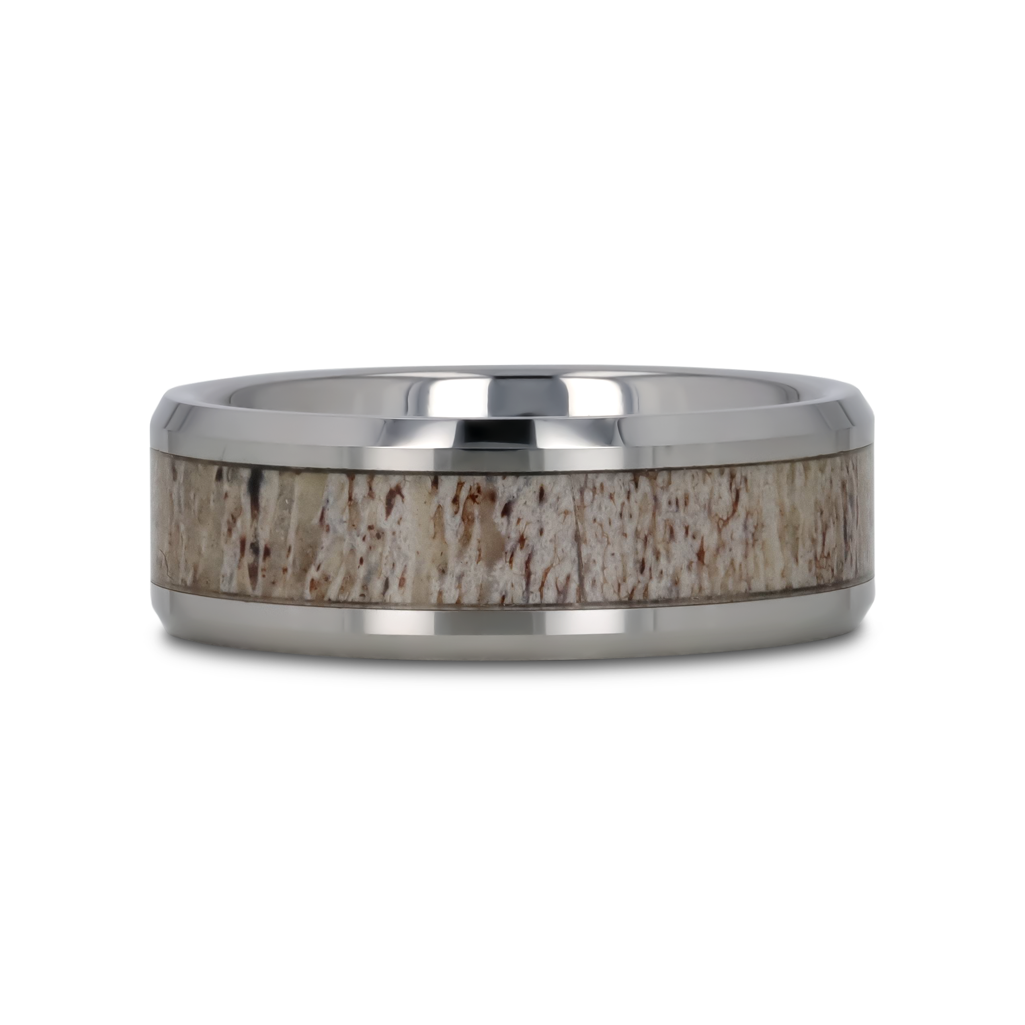 BUCK Polished Beveled Tungsten Carbide Men's Wedding Band with Ombre Deer Antler Inlay - 6mm & 8mm