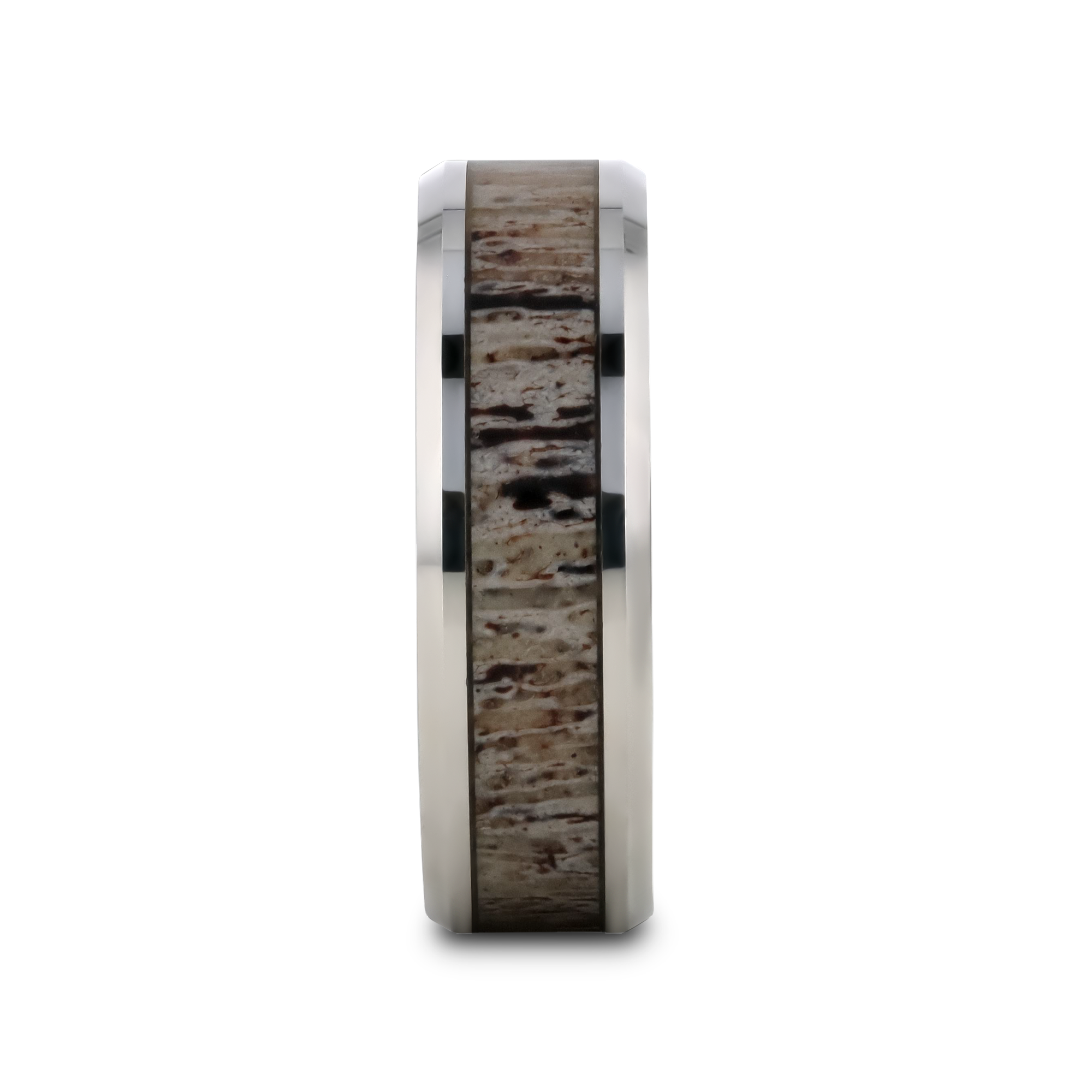 BUCK Polished Beveled Tungsten Carbide Men's Wedding Band with Ombre Deer Antler Inlay - 6mm & 8mm