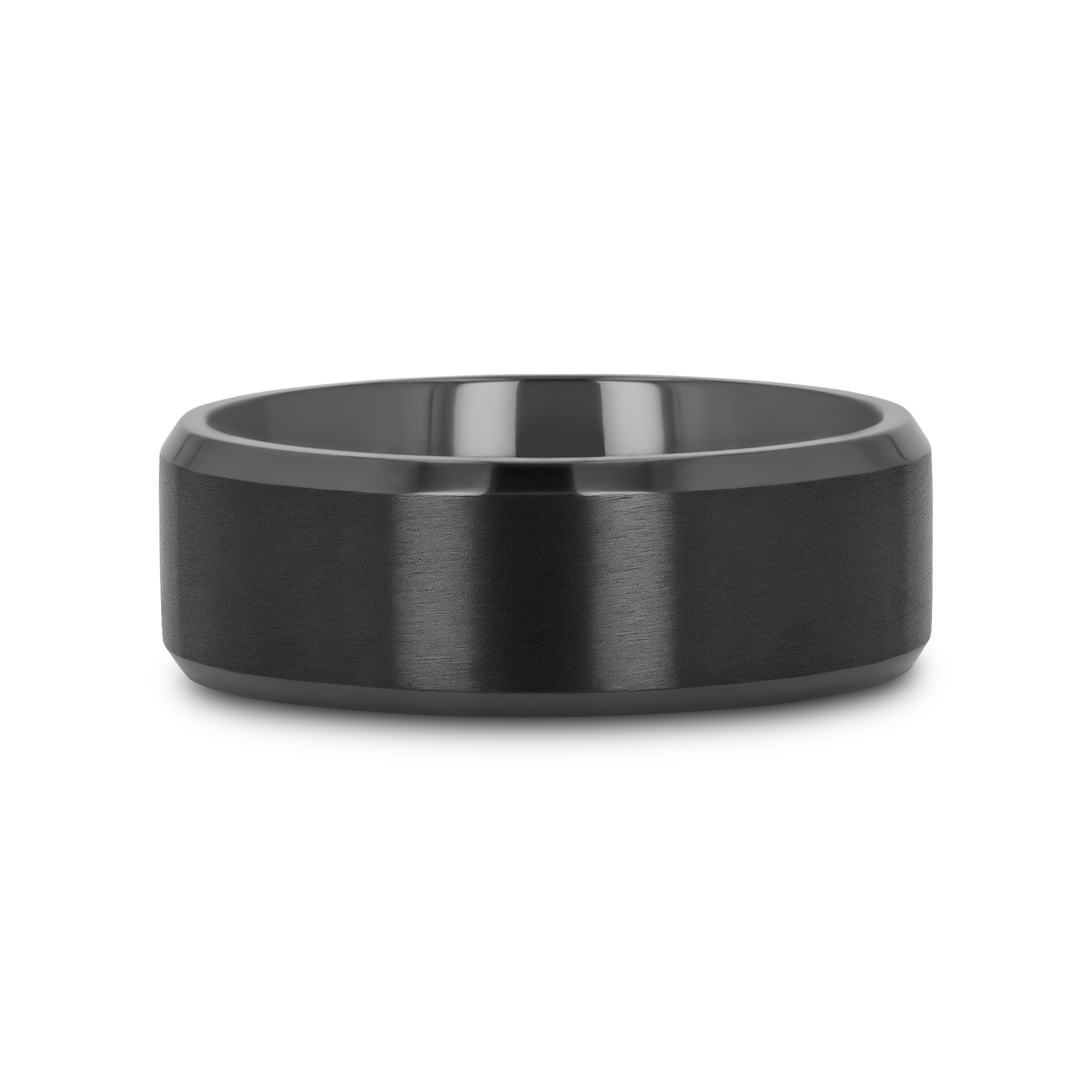 ELYSIAN Black Titanium Ring with Polished Beveled Edges and Brush Finished Center - 8mm