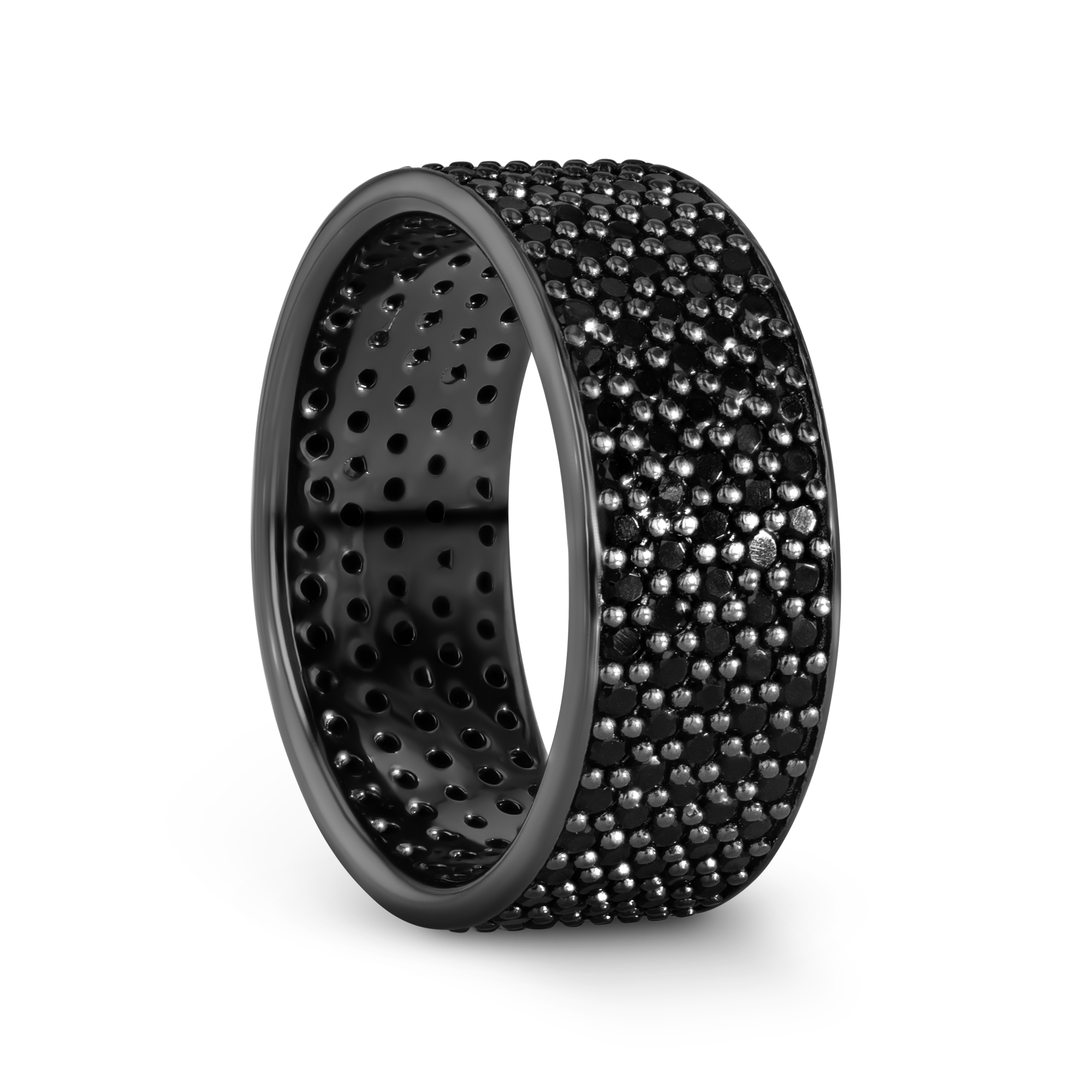 VENOM Sterling Silver Wedding Band with Pave Set Black Spinel and Black Rhodium Plating  - 10mm