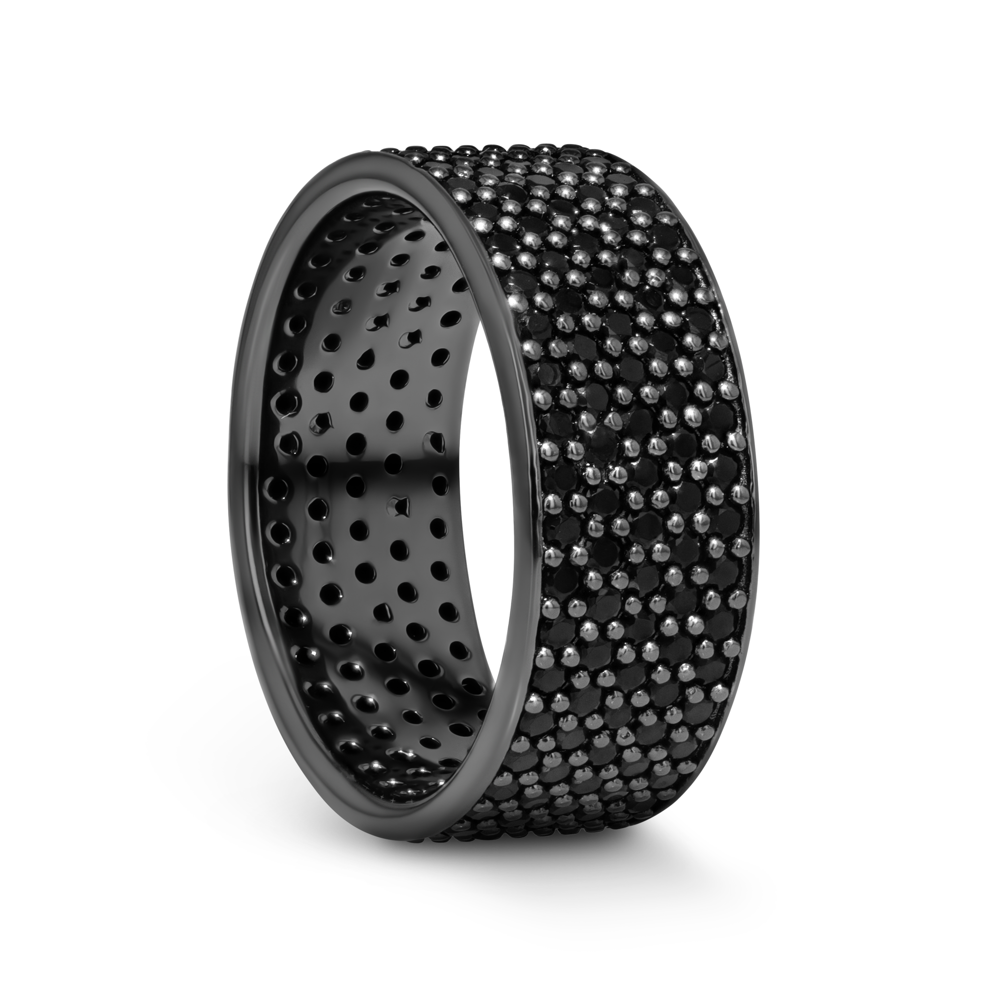 VENOM Sterling Silver Wedding Band with Pave Set Black Spinel and Black Rhodium Plating  - 10mm