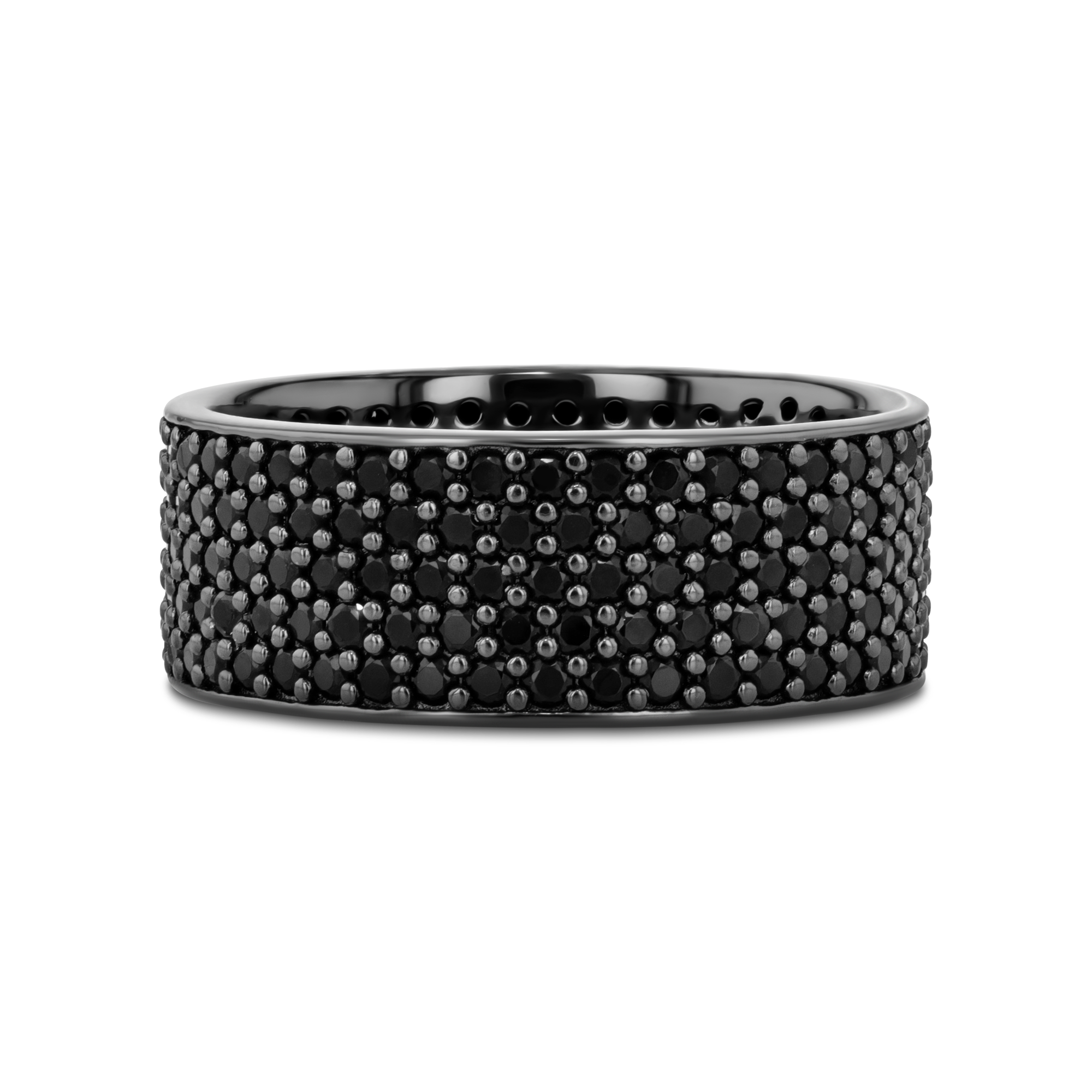 VENOM Sterling Silver Wedding Band with Pave Set Black Spinel and Black Rhodium Plating  - 10mm