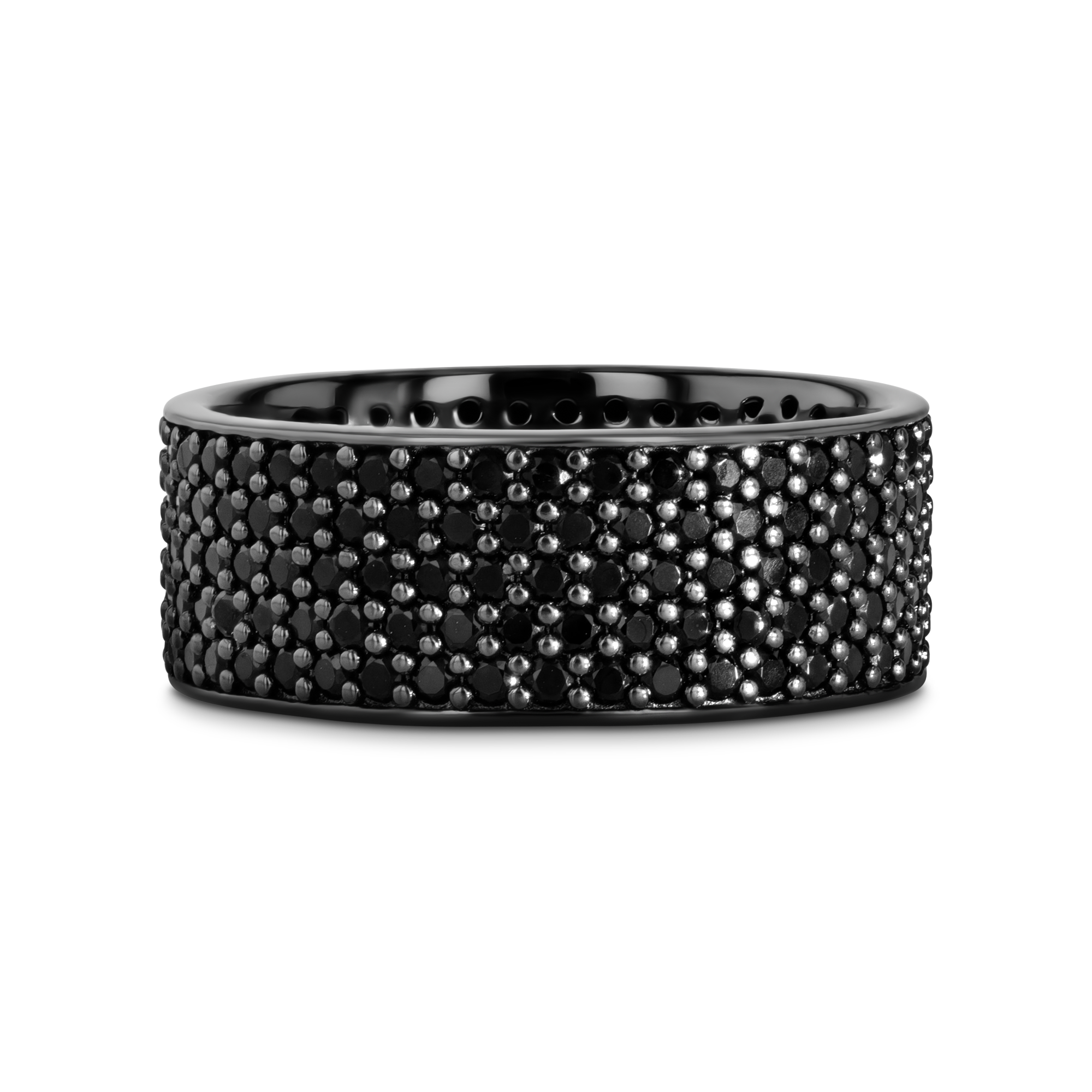 VENOM Sterling Silver Wedding Band with Pave Set Black Spinel and Black Rhodium Plating  - 10mm