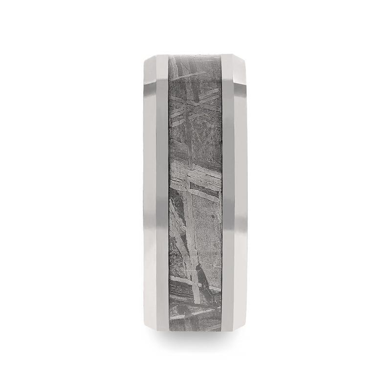 CELESTIAL Flat Tungsten Carbide Ring with Beveled Edges and Meteorite Inlay Remix - 8mm
