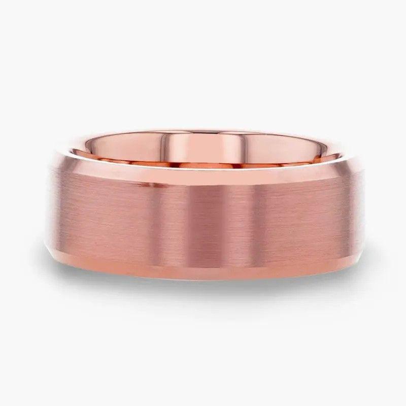EROS Rose Gold Tungsten Wedding Band For Men with Beveled Edges Remix - 8mm