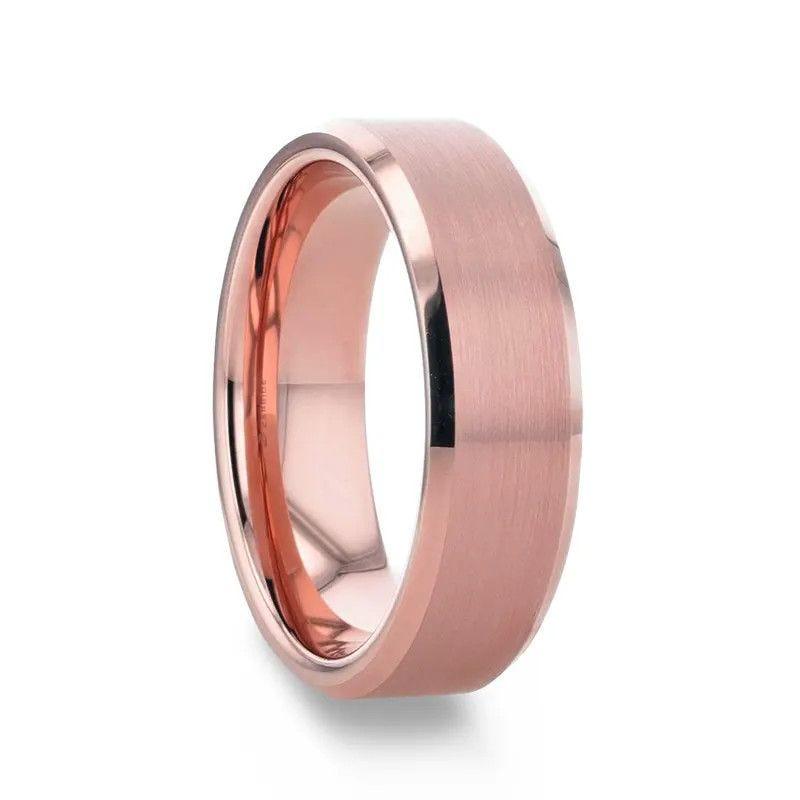 EROS Rose Gold Tungsten Wedding Band For Men with Beveled Edges Remix - 8mm