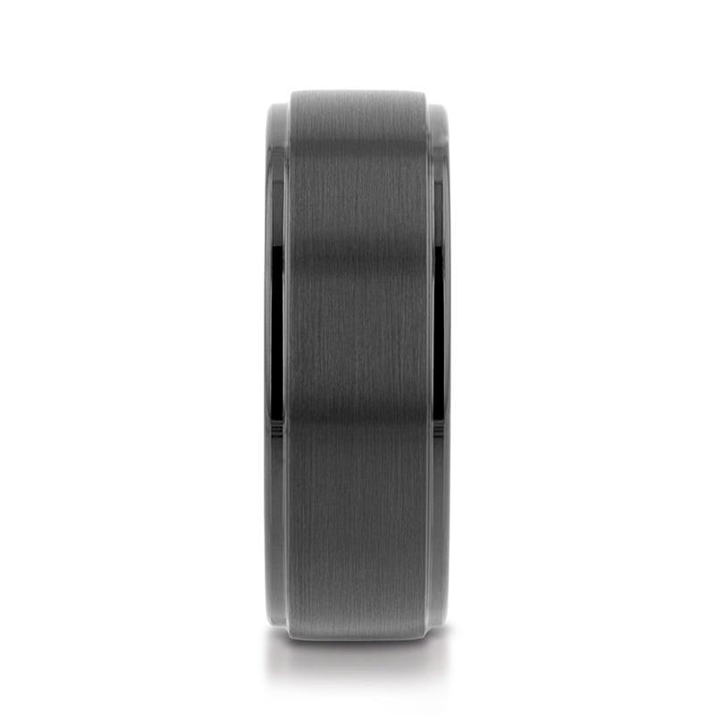 ORION Flat Black Tungsten Ring with Brushed Raised Center & Polished Step Edges - 6mm - 8mm