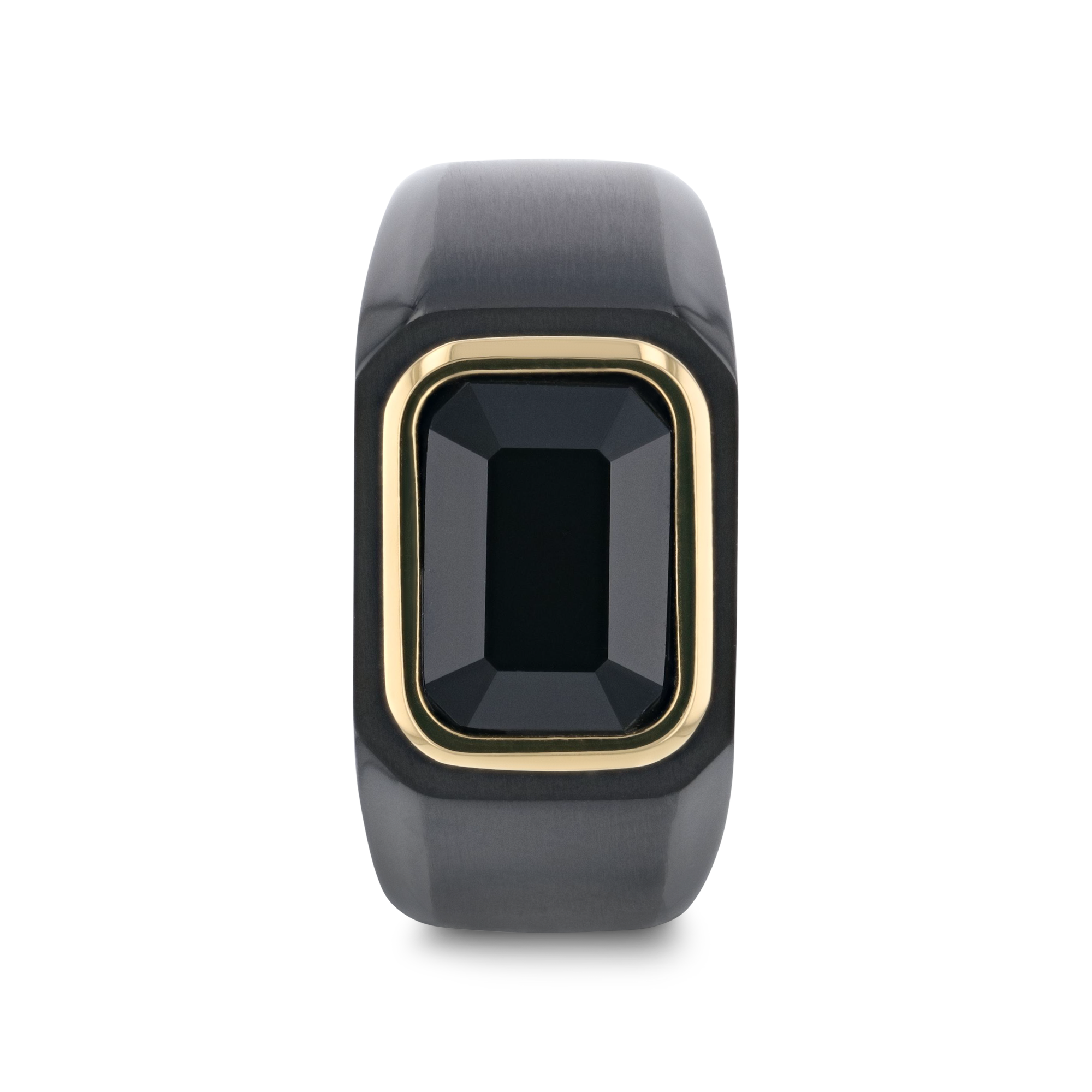 SPARRO Black Titanium Signet Ring With Black Onyx Inlay Outlined in Gold Plating