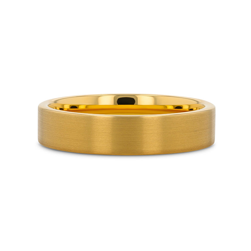 AUDEN Gold Plated Flat Brushed Finished Tungsten Wedding Ring - 6mm & 8mm