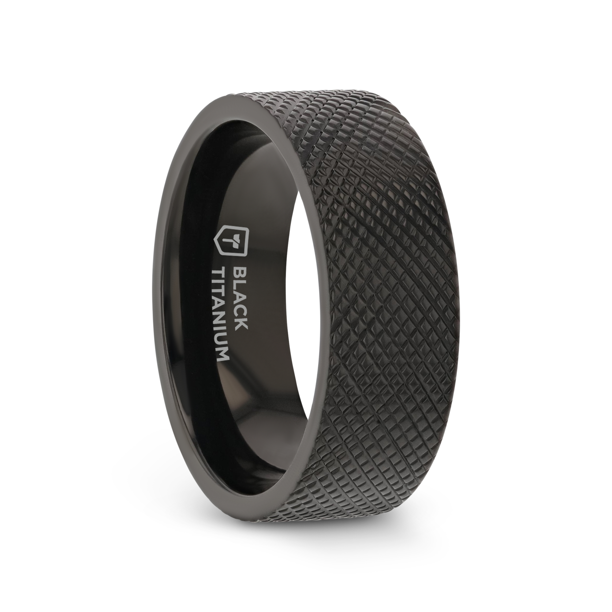 MIDNIGHT Flat Black Titanium Ring with Knurled Finish - 8mm