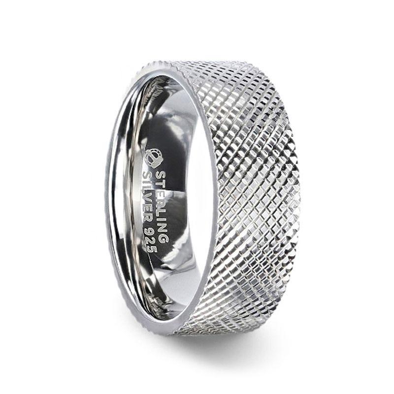 NOBILIA Silver Cross-Hatched Finish Flat Style Wedding Band - 4mm