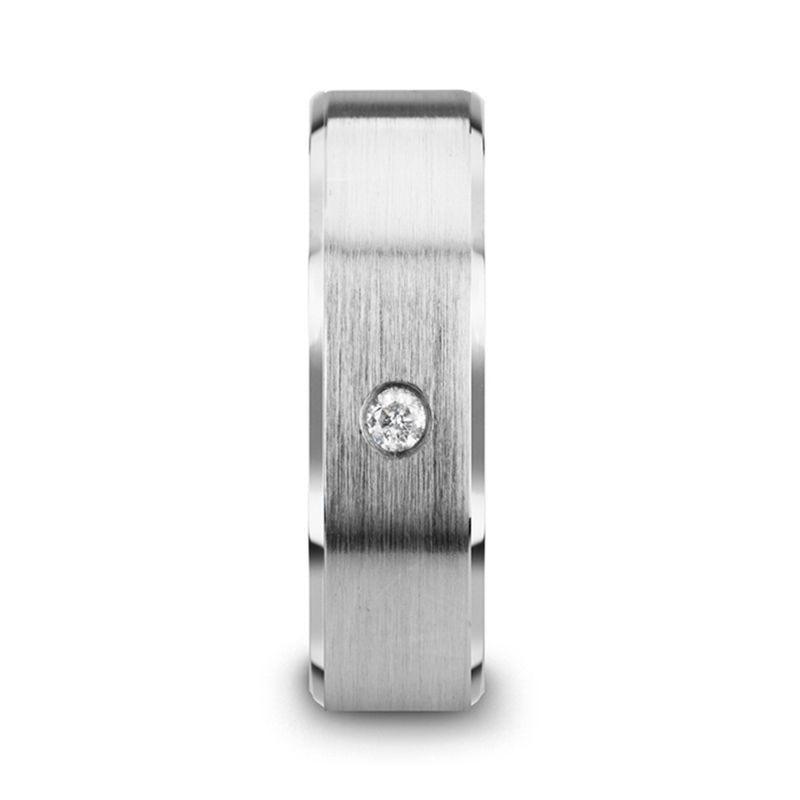PORTER Brushed Finish Tungsten Carbide Wedding Ring with White Diamond Setting and Beveled Edges- 6 mm & 8 mm